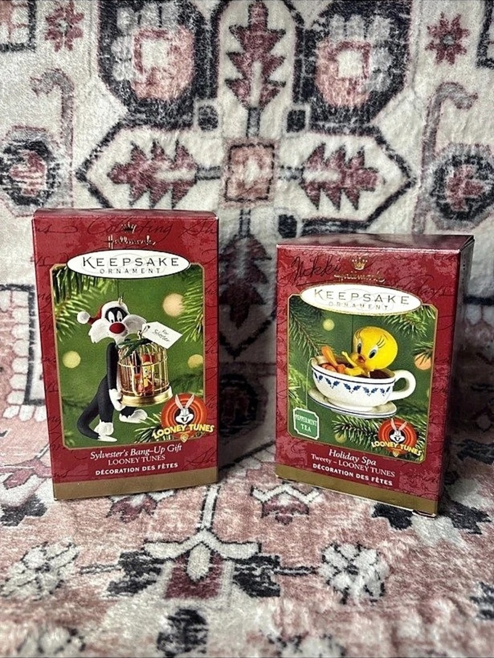 Vintage 2000 Hallmark  Sylvester's Bang-Up Gift and Holiday Spa Tweety Ornaments